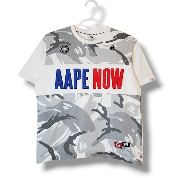 Y2k AAPE BAPE Camo Spell Out Shirt White Size M - Picture 1 of 7